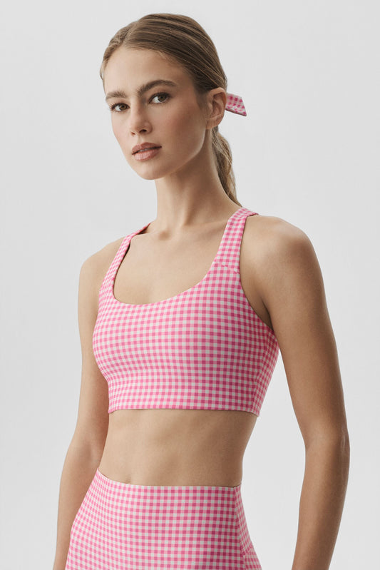 Airlift Gingham Sleek Bra Tank - Paradise Pink Gingham (W9984R)