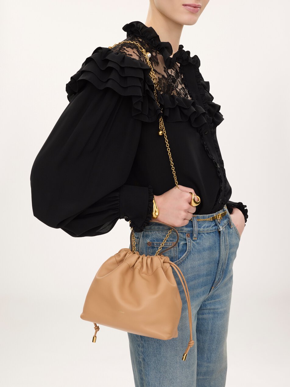 CHLOE Small Chloé Icons shoulder bag with chain in soft leather Light Tan by CHLOE