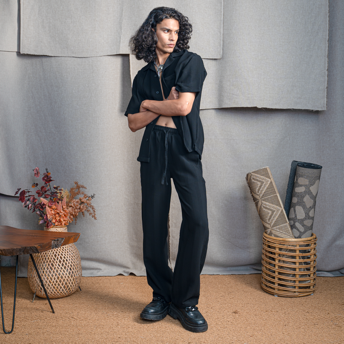 BMW DRAWSTRING TROUSER- CHARCOAL CONE by Warping Theories
