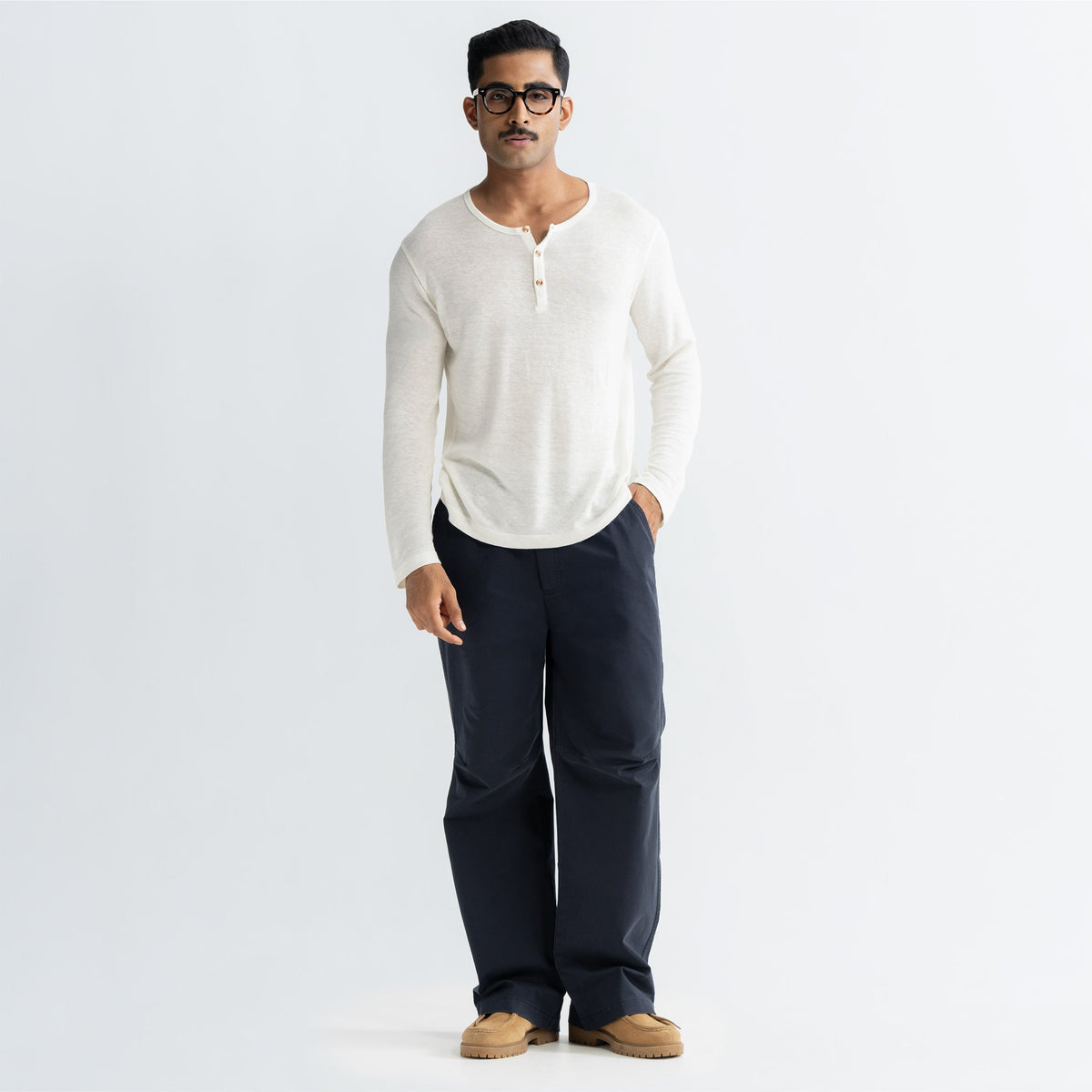 KNEE DART COTTON PANTS - NAVY by Warping Theories