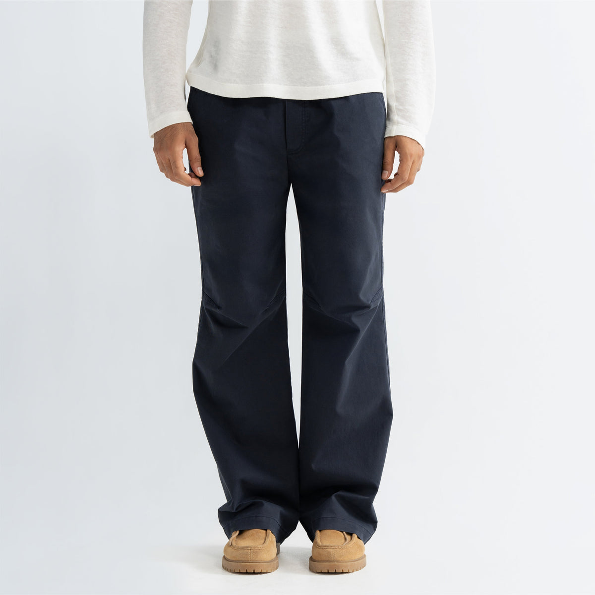 KNEE DART COTTON PANTS - NAVY by Warping Theories