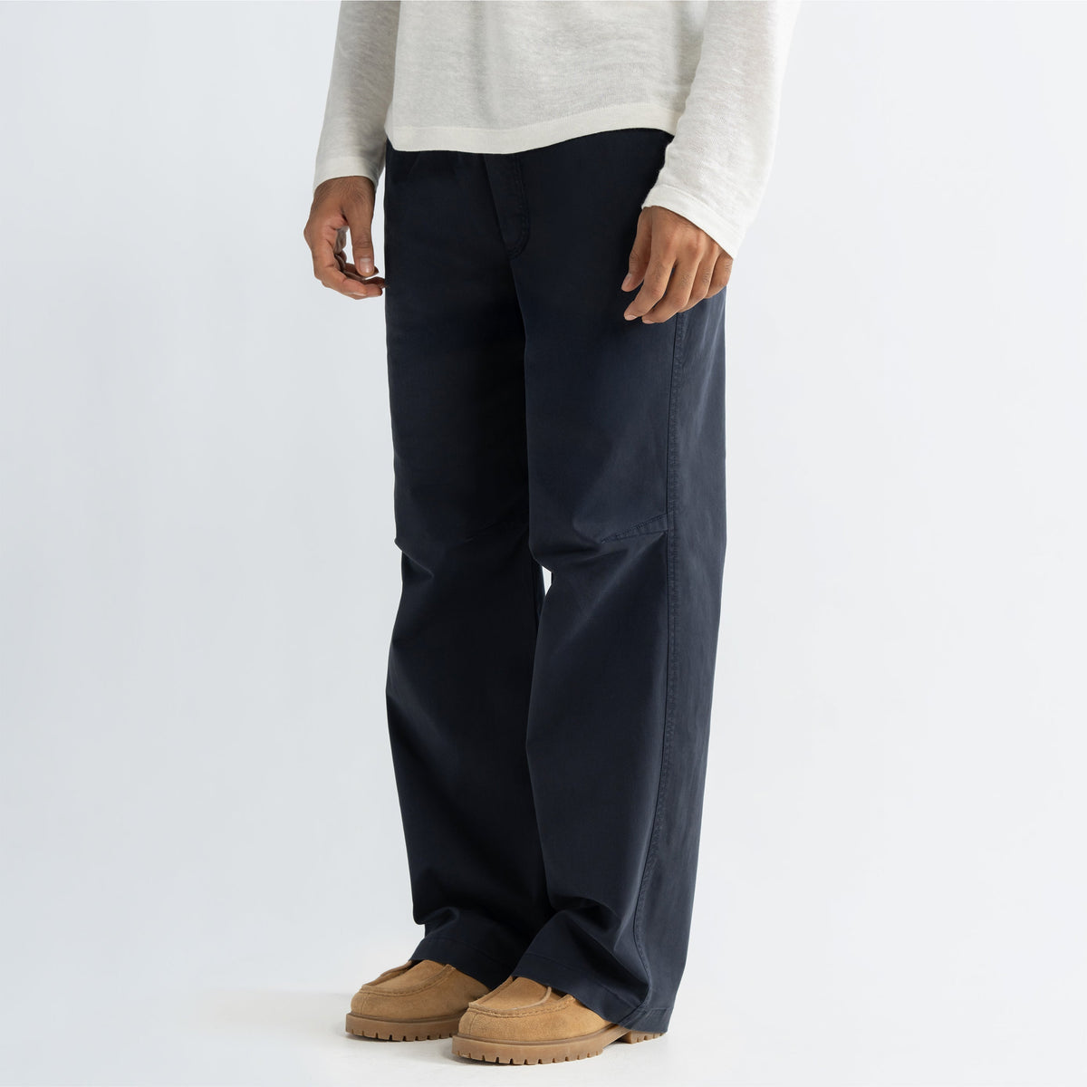 KNEE DART COTTON PANTS - NAVY by Warping Theories