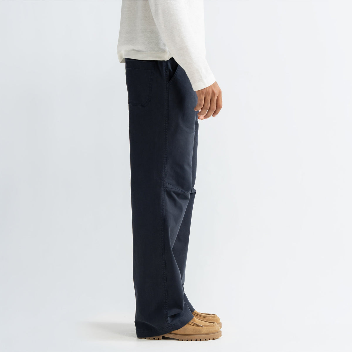 KNEE DART COTTON PANTS - NAVY by Warping Theories