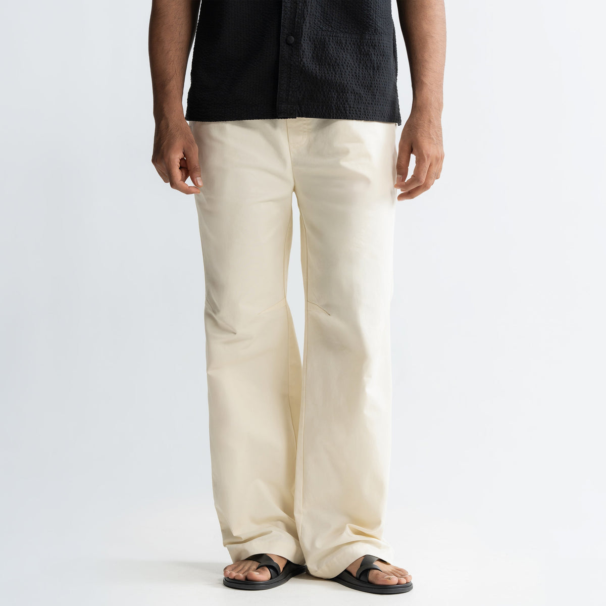 KNEE DART COTTON PANTS - CREAM by Warping Theories