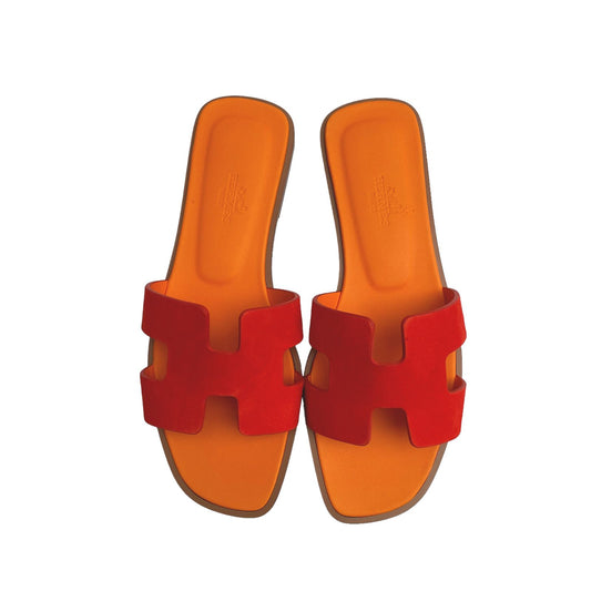 Hermès Oran Sandals – Rouge Écarlate Suede Edition