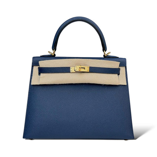 Hermès Kelly 25 — Navy Bleu Epsom Leather Gold Hardware