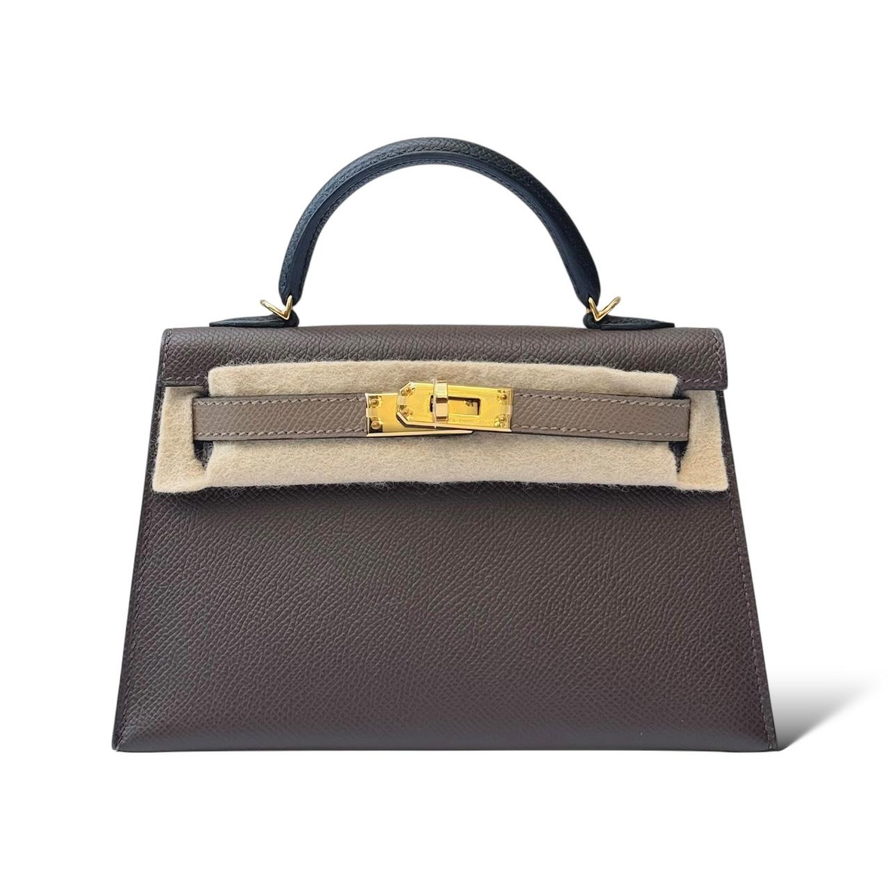 Hermès Mini Kelly Tricolor – Ecorce/Etoupe/Black Epsom with Gold Hardware