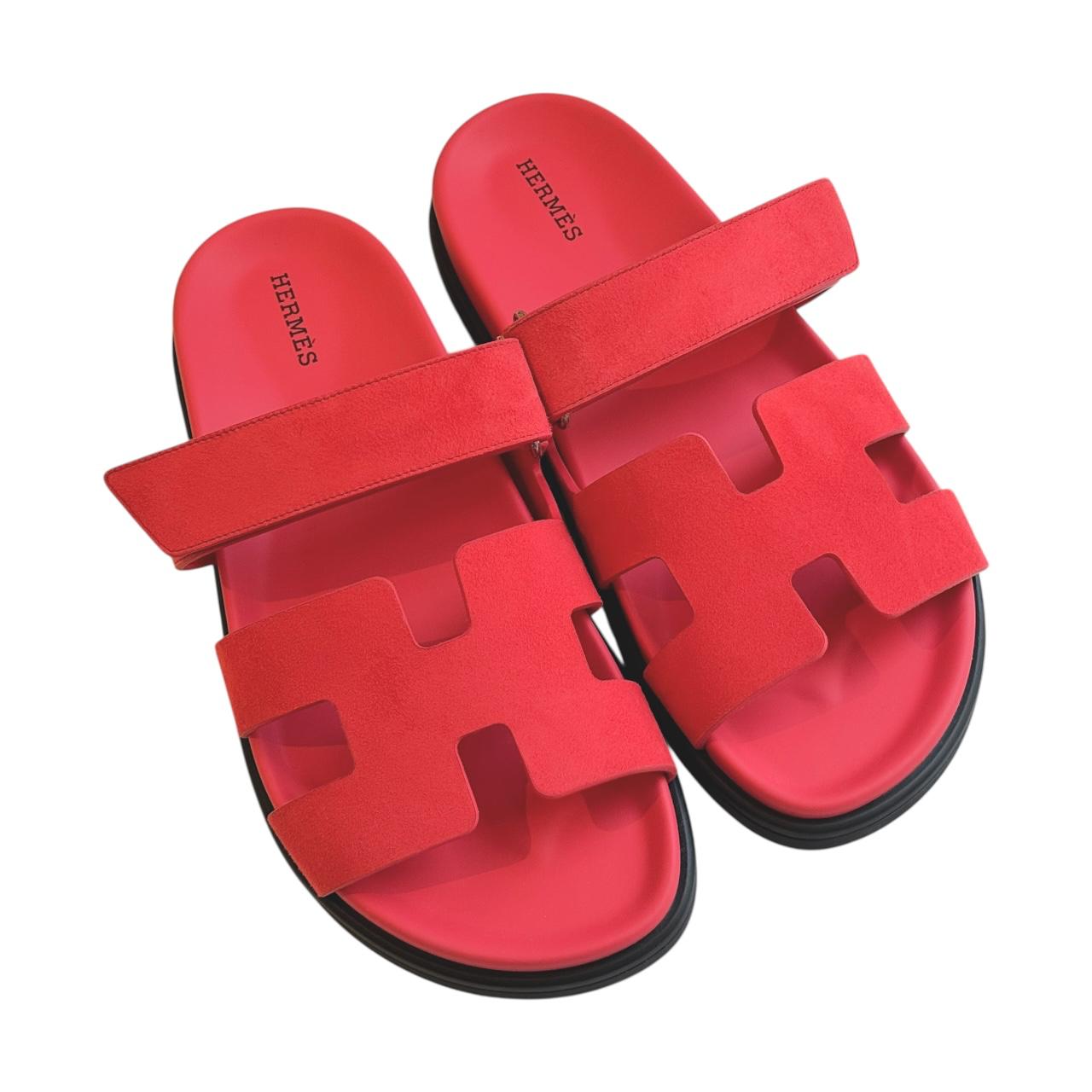 Hermès Chypre Sandals – Rose Vermillon Suede Edition