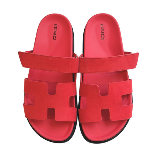 Hermès Chypre Sandals – Rose Vermillon Suede Edition