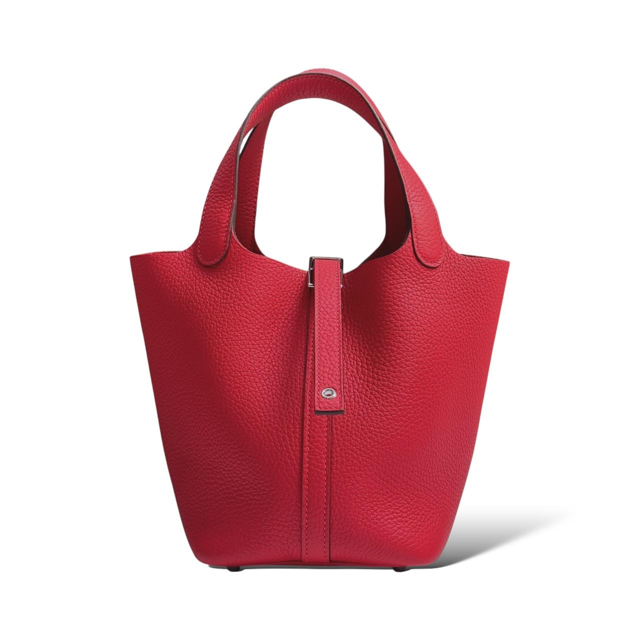 Hermès Picotin Lock 18 — Vermillon Clemence Leather Palladium Hardware