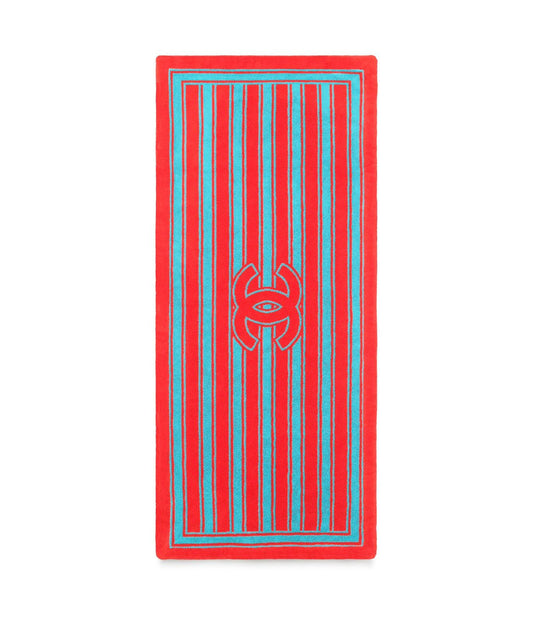Chanel Coco Beach Striped CC Logo Beach Towel – Red & Turquoise - Zeuskicks