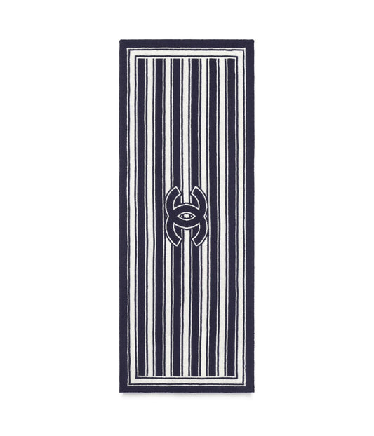Chanel Coco Beach Striped Beach Towel – Navy Blue & White - Zeuskicks
