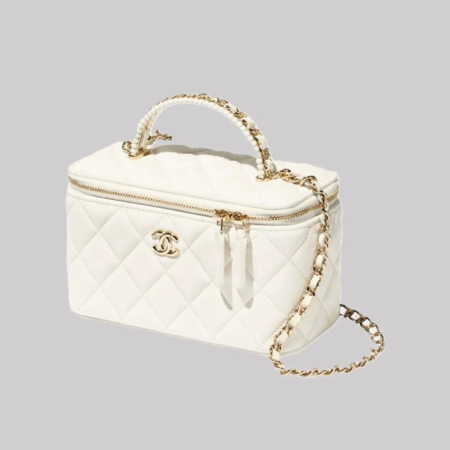 Chanel Quilted White Chanel Vanity Bag with Chain - Zeuskicks