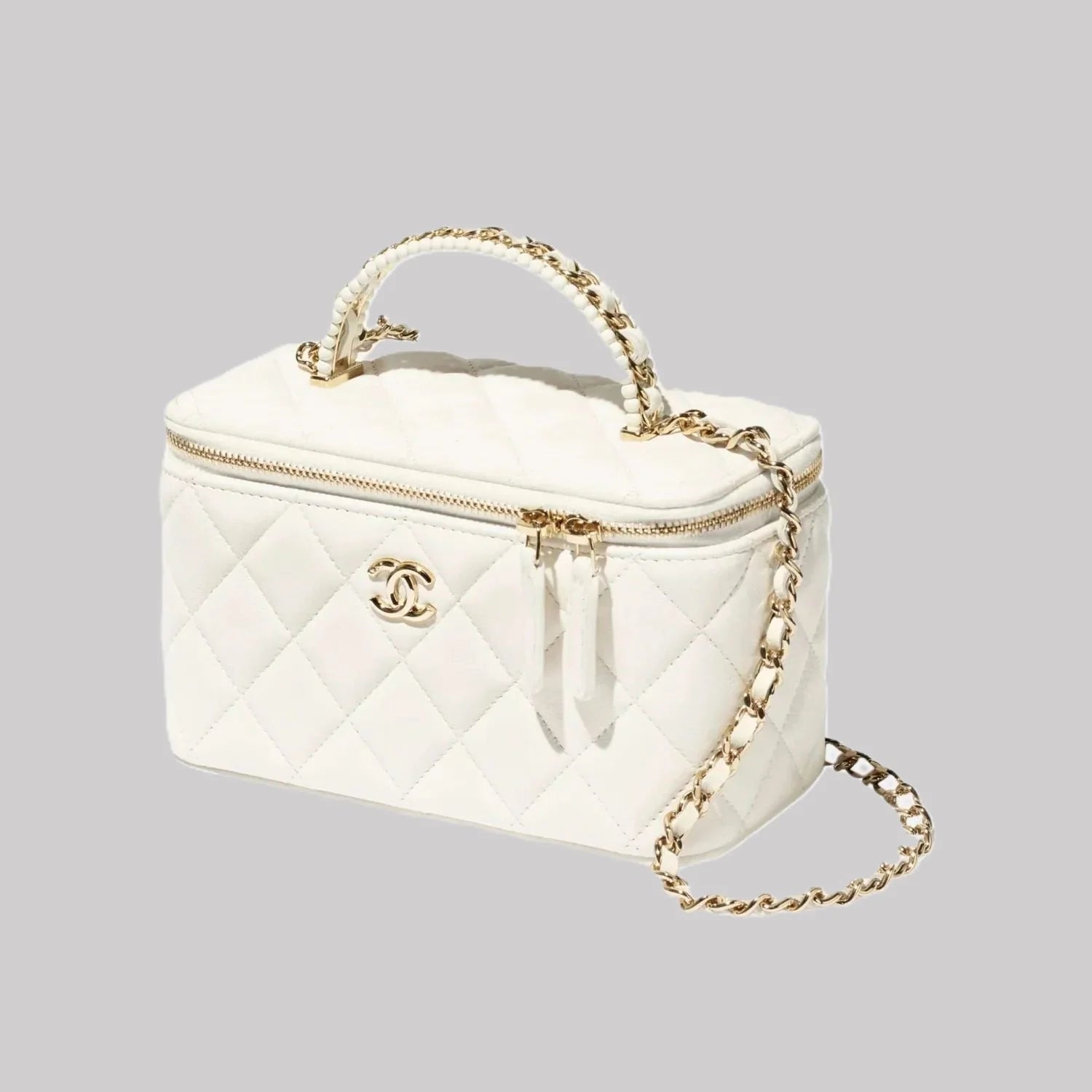 Chanel Quilted White Chanel Vanity Bag with Chain - Zeuskicks