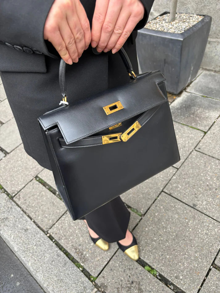 Hermès Vintage Kelly 28 Sellier – Black Box Calf Leather with Gold Hardware - Zeuskicks