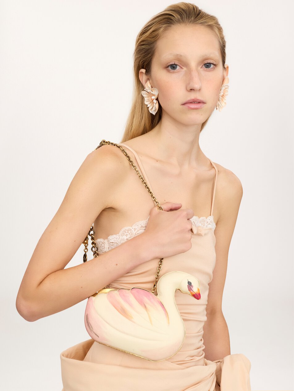 CHLOE Tropicus swan minaudière in hand-painted leather Milk by CHLOE