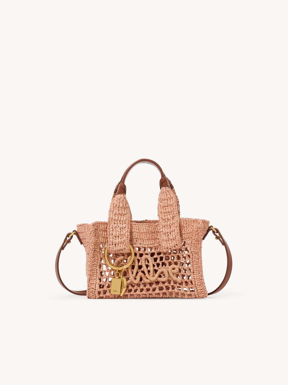 CHLOE Mini Summer Banana east-west tote bag in raffia Summery Beige by CHLOE