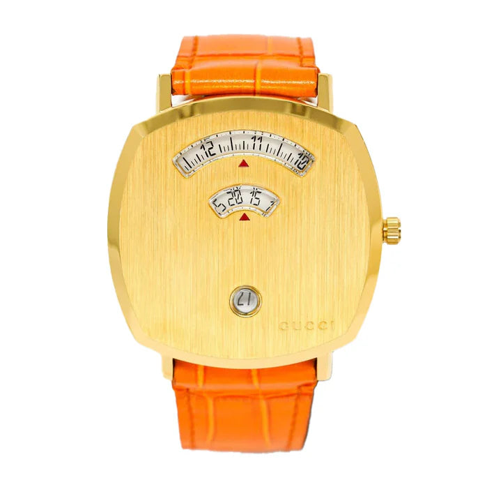 Gucci YGA15040 38mm Men's Luxury Quartz Watch with Orange Leather Strap