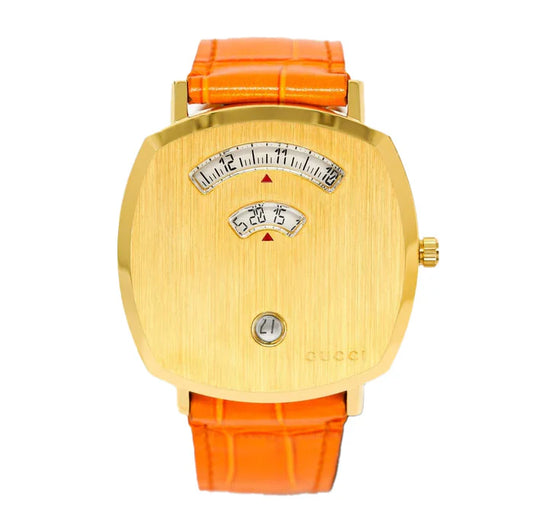 Gucci YGA15040 38mm Men's Luxury Quartz Watch with Orange Leather Strap