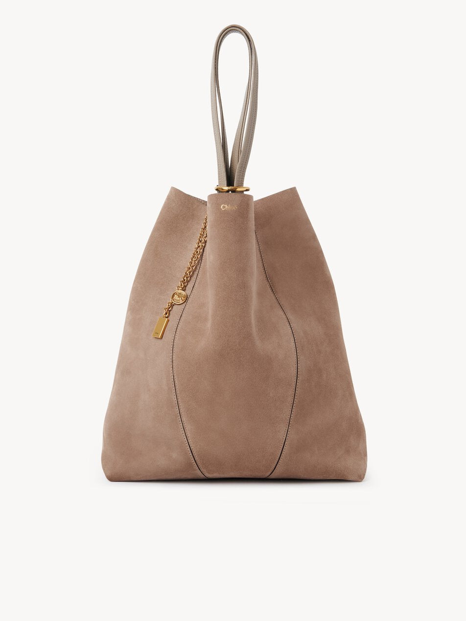 CHLOE Large Chloé Spin tote bag in suede leather Motty Grey by CHLOE
