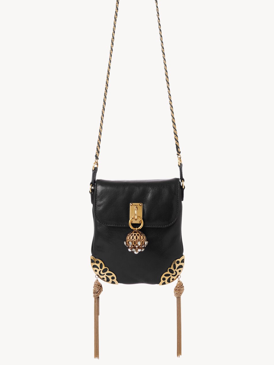 CHLOE Château Treasures chain flap bag in grained leather Black by CHLOE