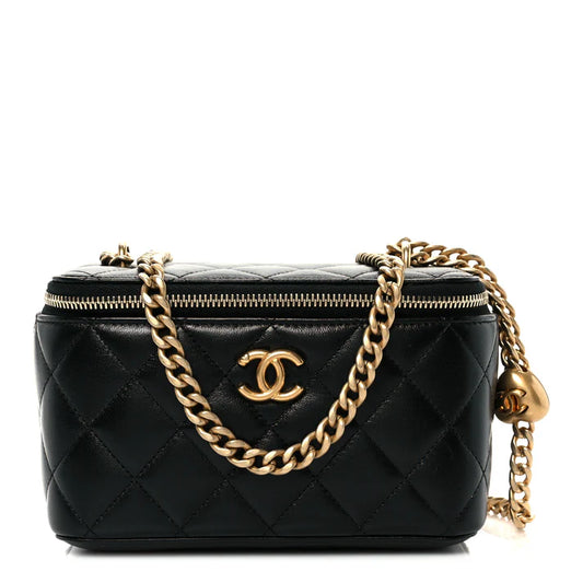 Chanel Lambskin Quilted Sweetheart Vanity Case – Black - Zeuskicks