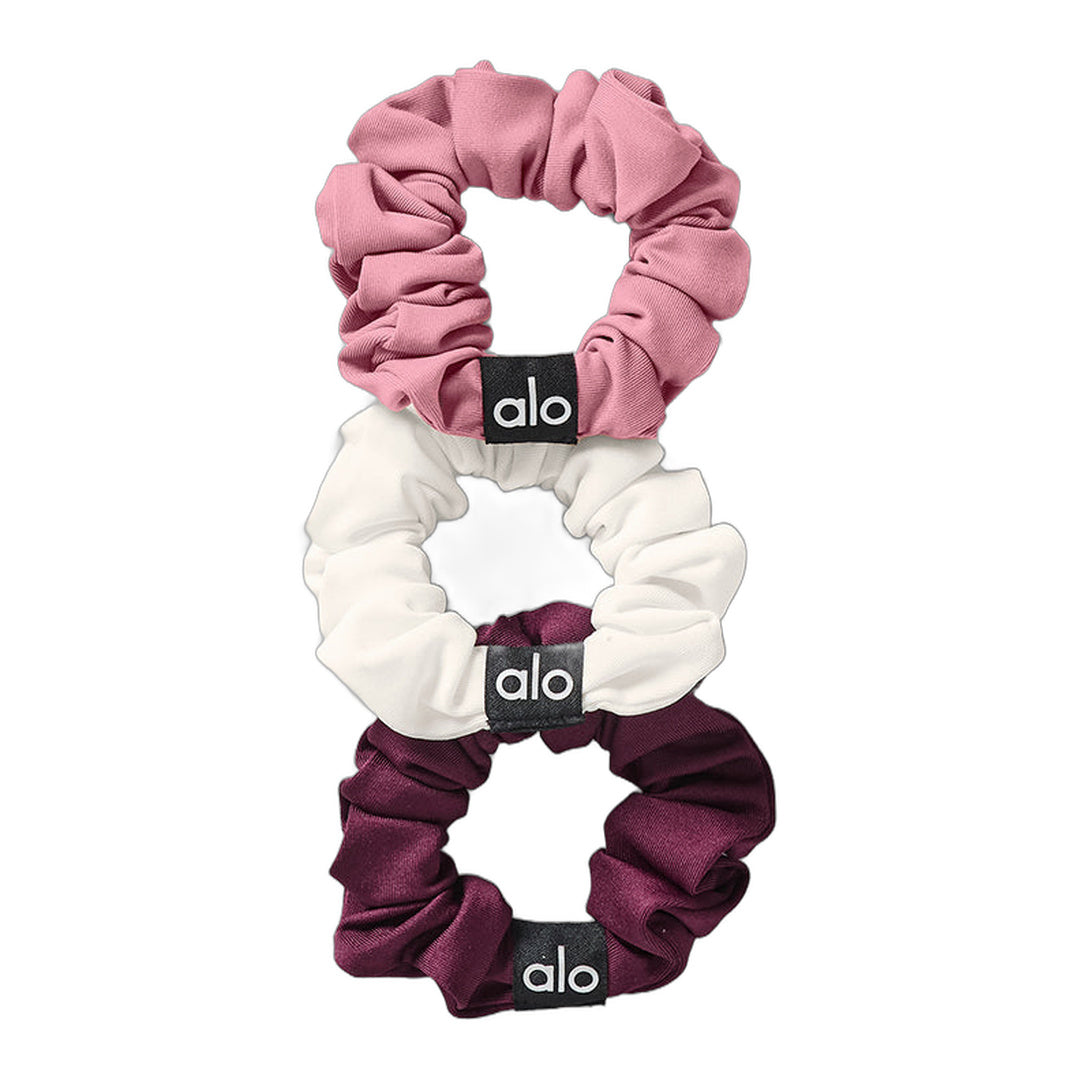 alo Fresh Mini Scrunchie 3-Pack - Burgundy/Pink Wild Rose/Ivory by Alo Yoga