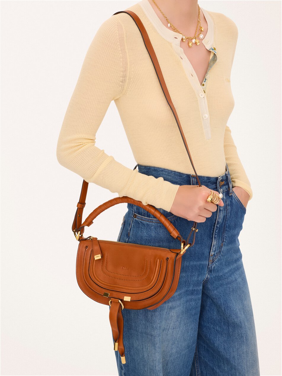 CHLOE Mini Marcie shoulder bag in soft leather Clay Brown by CHLOE