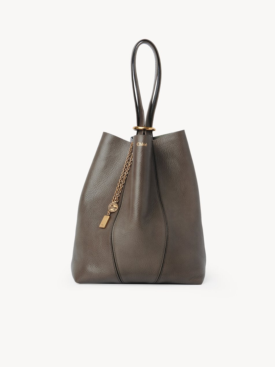 CHLOE Spin tote bag in grained leather Flannel Grey by CHLOE