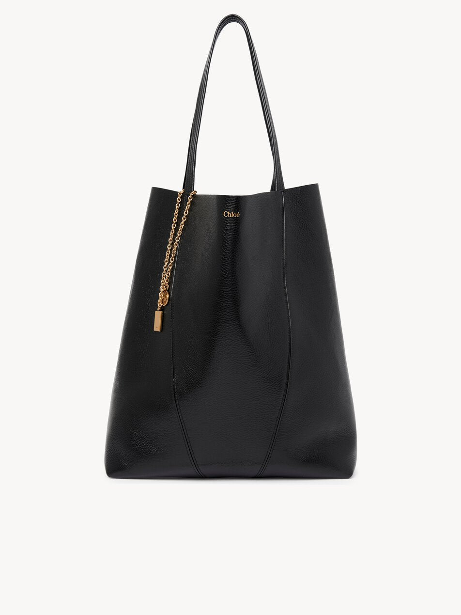 CHLOE Large Chloé Spin tote bag in grained leather Black by CHLOE