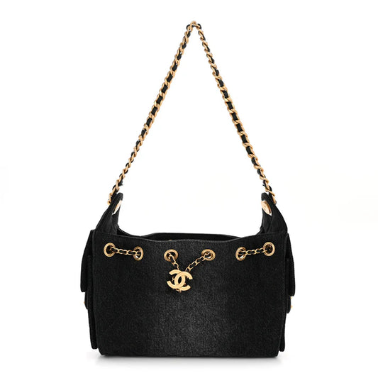 Chanel Washed Denim Quilted Mini “Chanel 25” Handbag – Black
