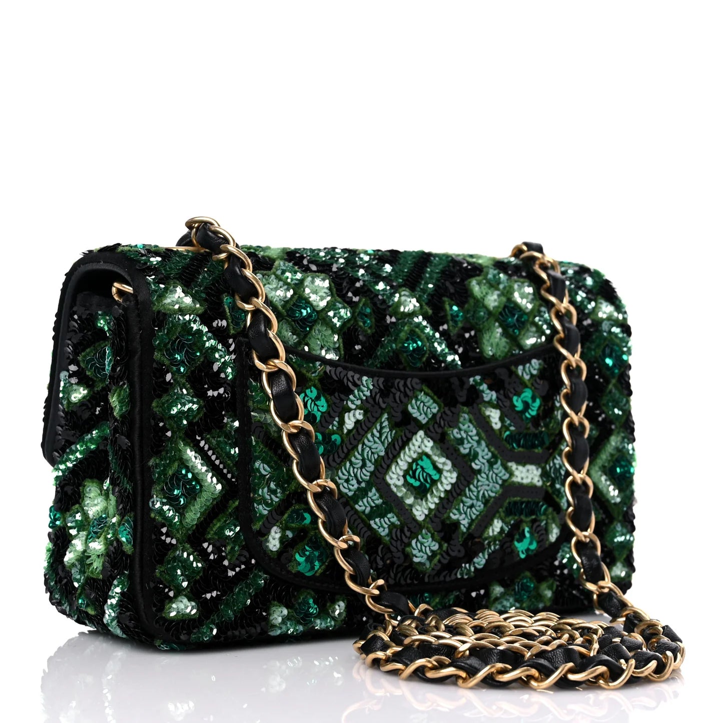 Chanel Mini Rectangular Flap – Sequin Mosaic Tweed in Green & Black - Zeuskicks