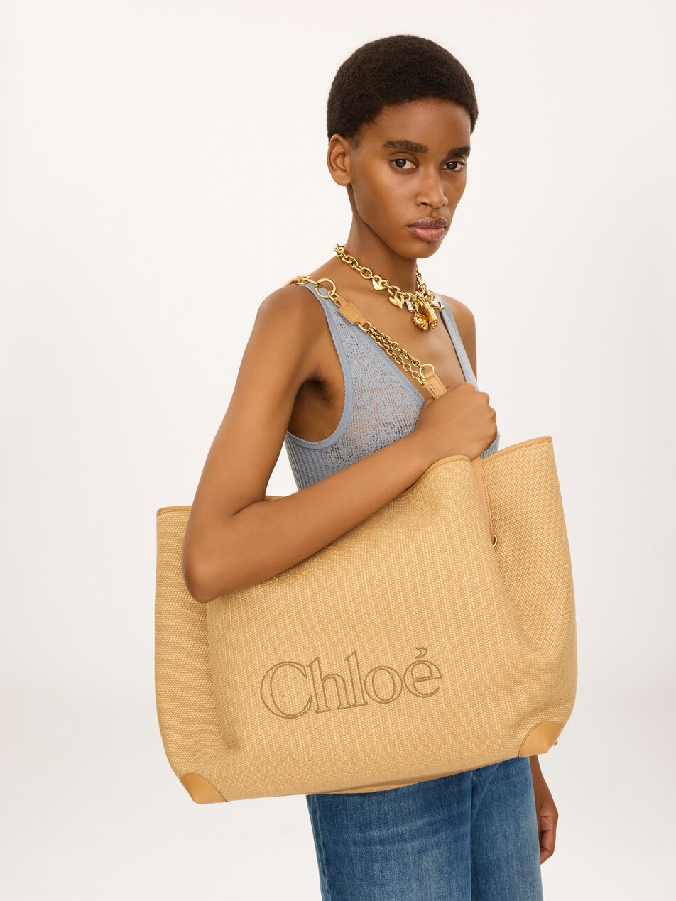 CHLOE Large Chloé Clover double carry bag in raffia-effect fibers Bleached Brown by CHLOE