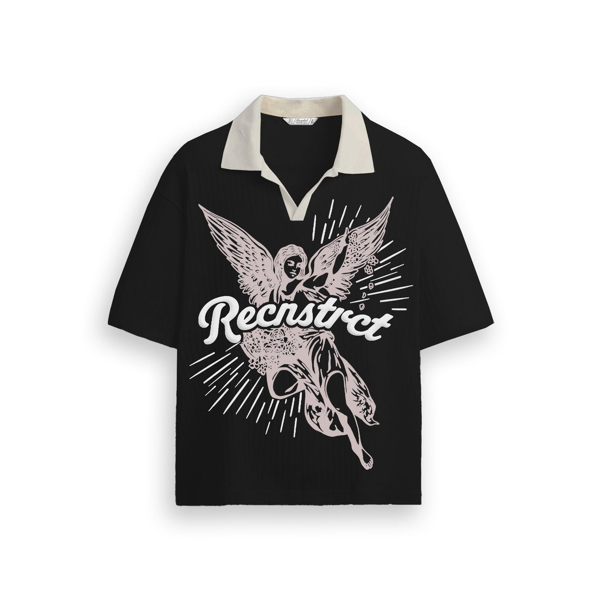 Angela Waffleknit Polo Tshirt - Black by RECNSTRCT
