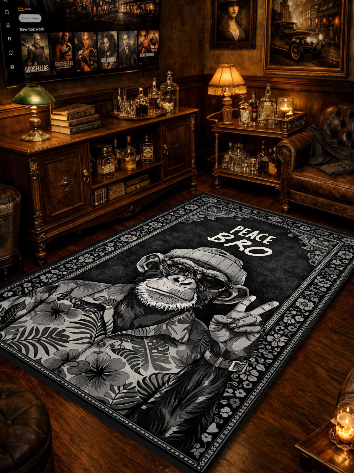 Peace Monkey Traditional Washable Custom Rug by THE DRIP CO. RUGS