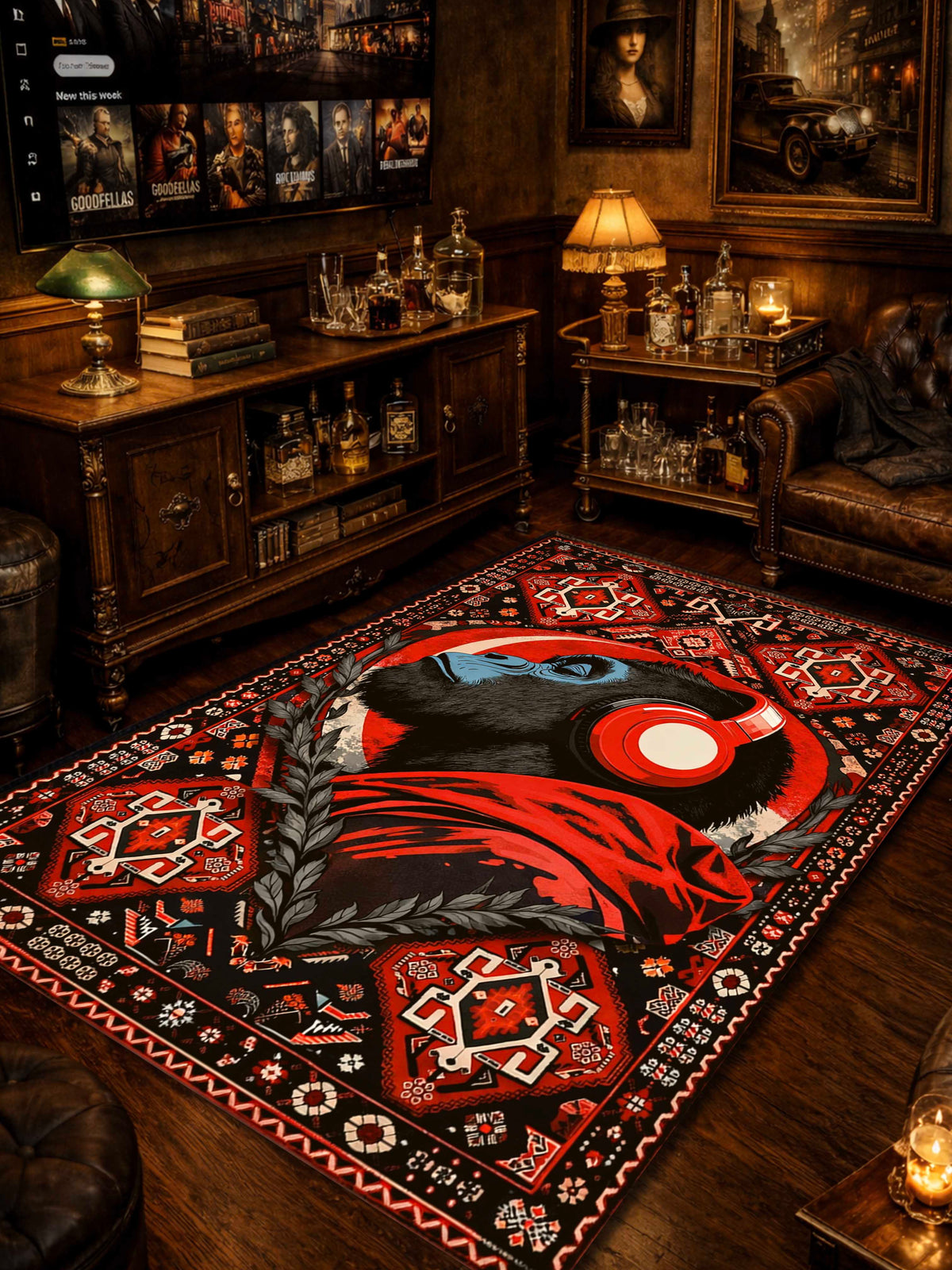 Red chimpanzee Traditional Washable Custom Rug by THE DRIP CO. RUGS