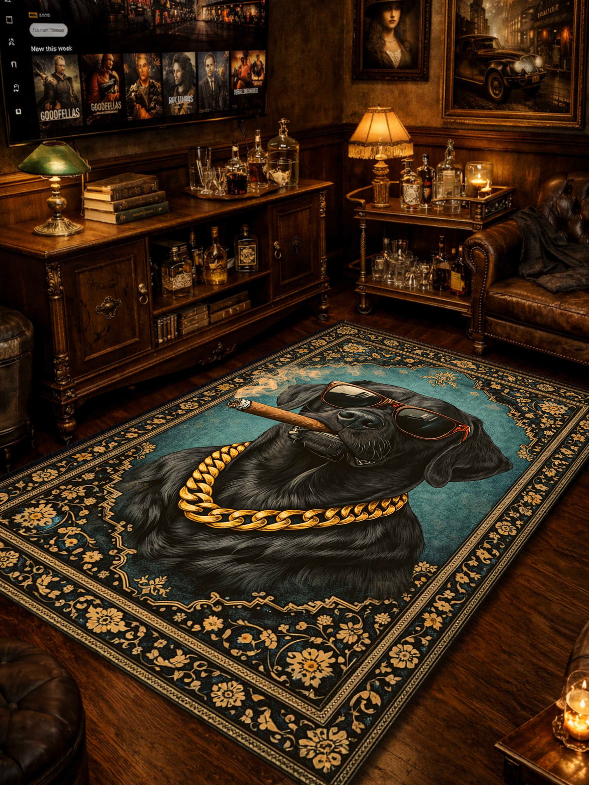 Dog Smoking Traditional Washable Custom Rug by THE DRIP CO. RUGS