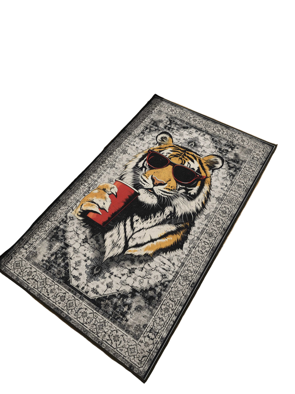 Grey Cool Tiger Traditional Washable Custom Rug by THE DRIP CO. RUGS