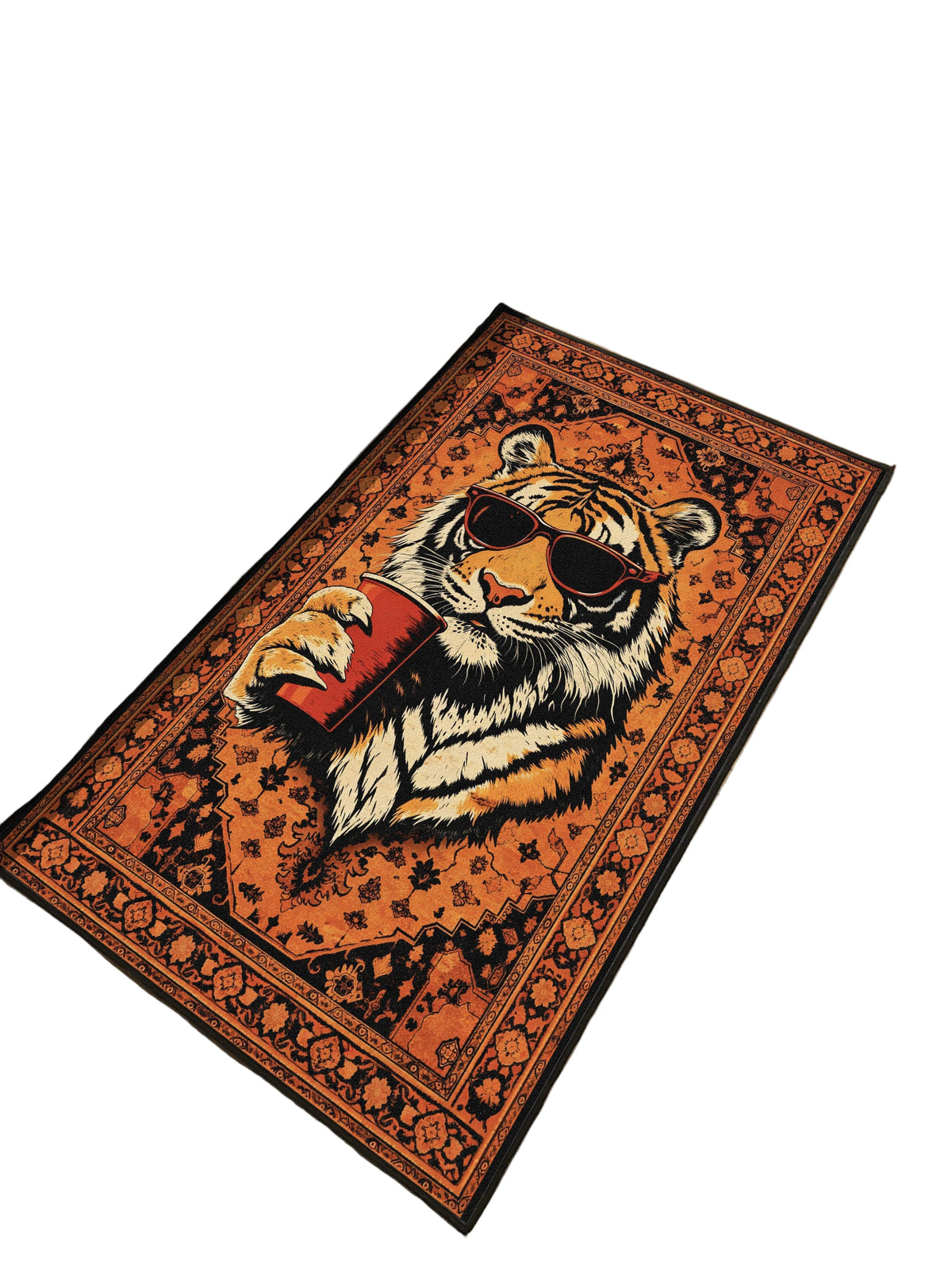 Orange Cool Tiger Traditional Washable Custom Rug by THE DRIP CO. RUGS