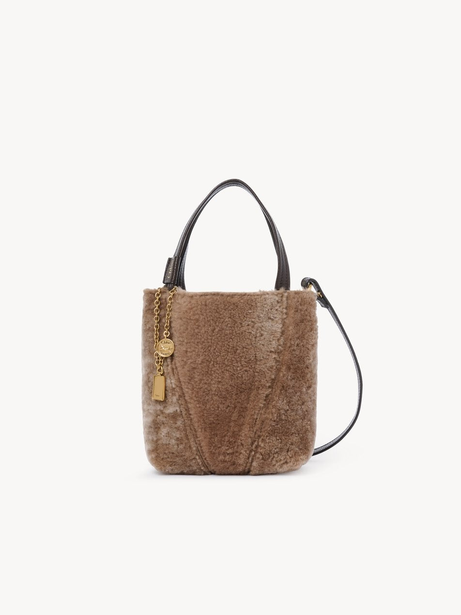 CHLOE Small Chloé Spin tote bag in shearling Floral Grey by CHLOE