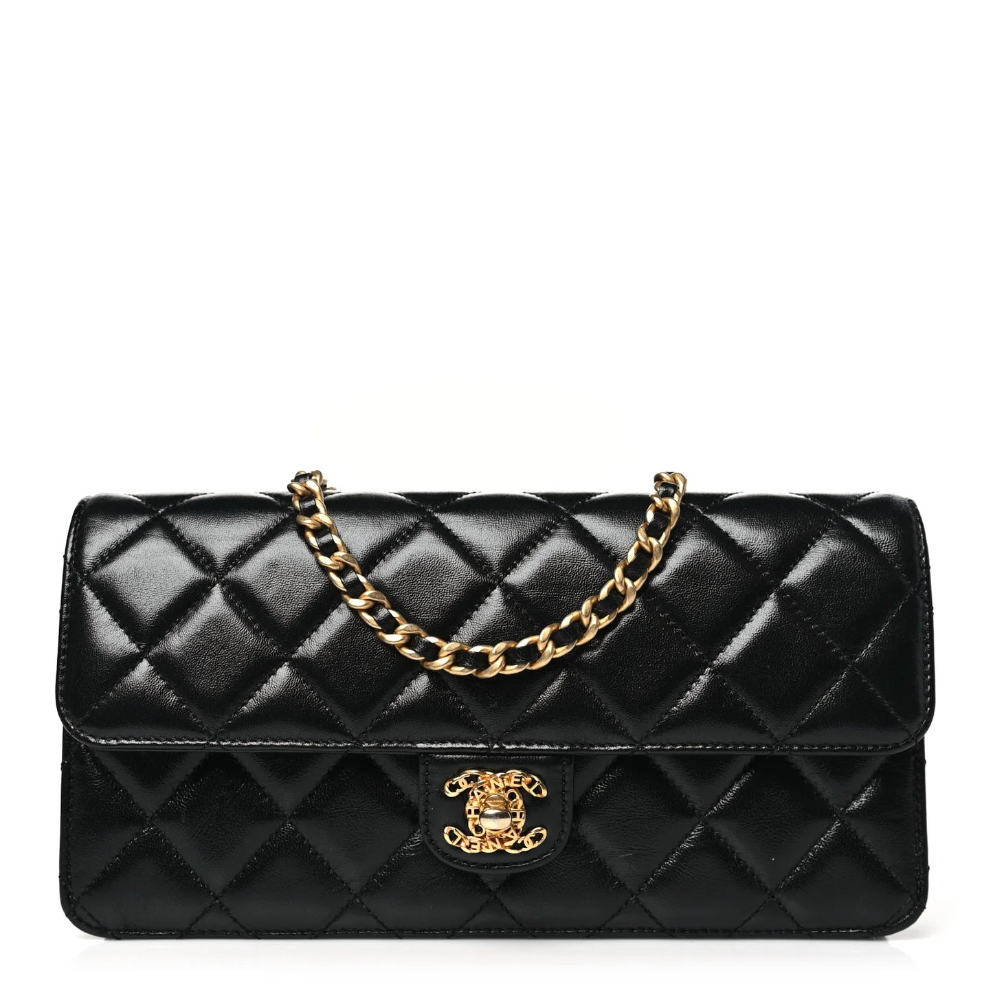 Chanel Shiny Lambskin Quilted Flap Clutch Bag – Black