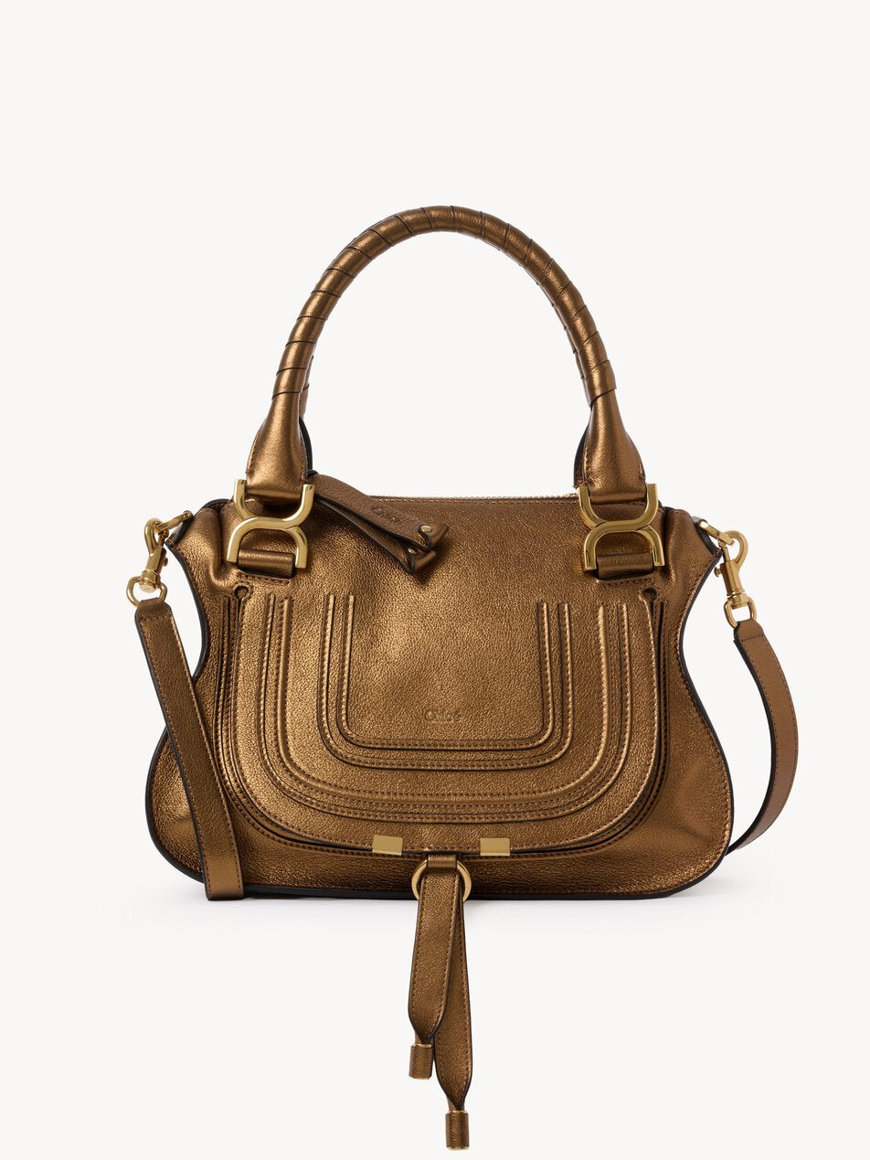 CHLOE Small Marcie bag in metallized leather Golden Brown by CHLOE