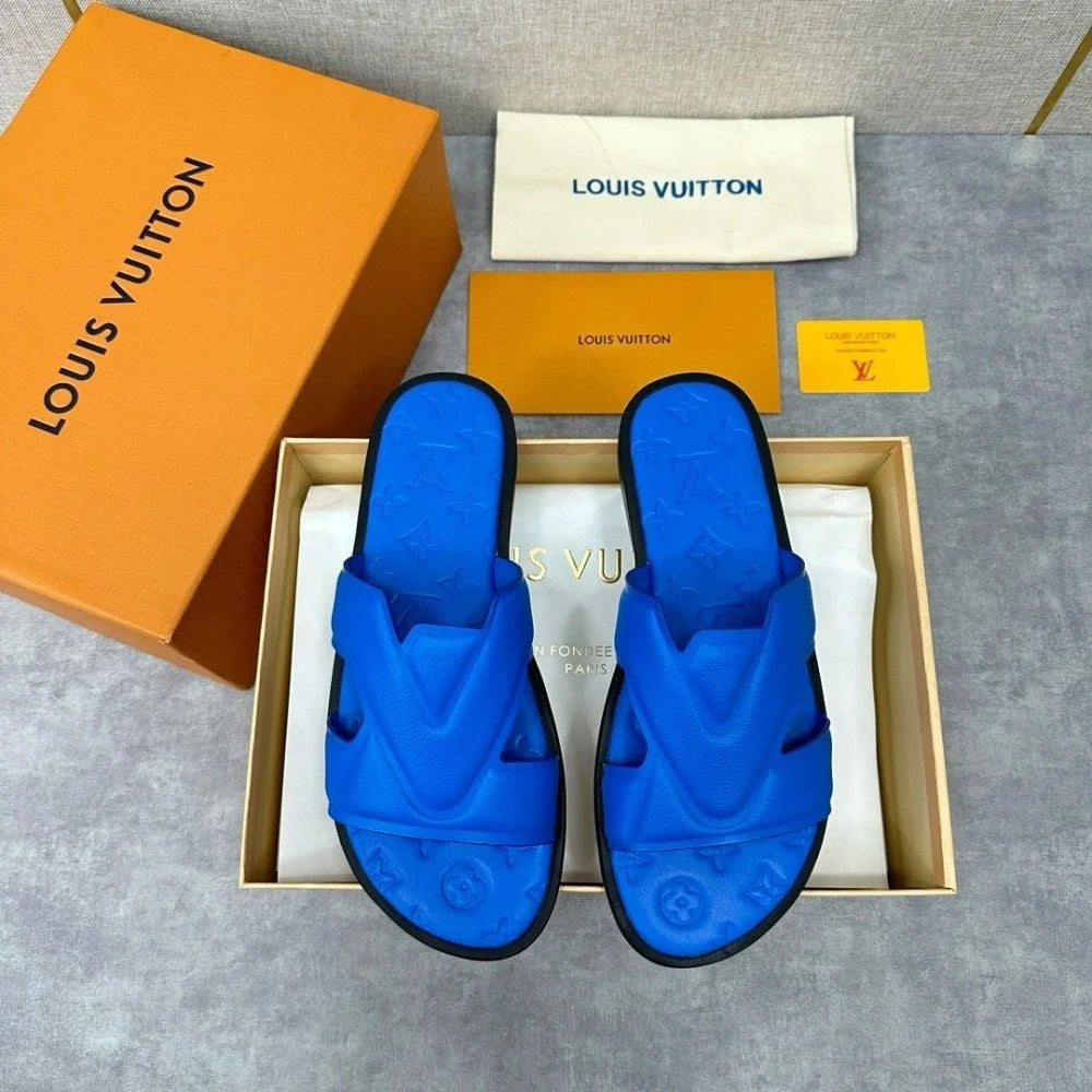 Louis Vuitton Leather Slides – Blue Edition