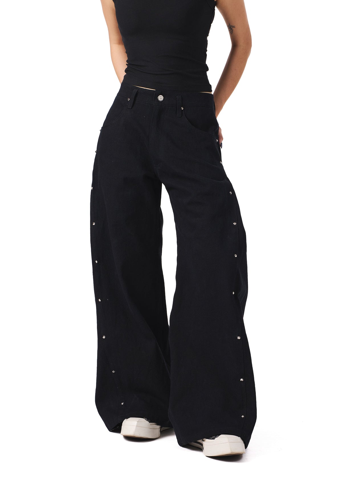 Black Wide Leg Denim by EVEMEN