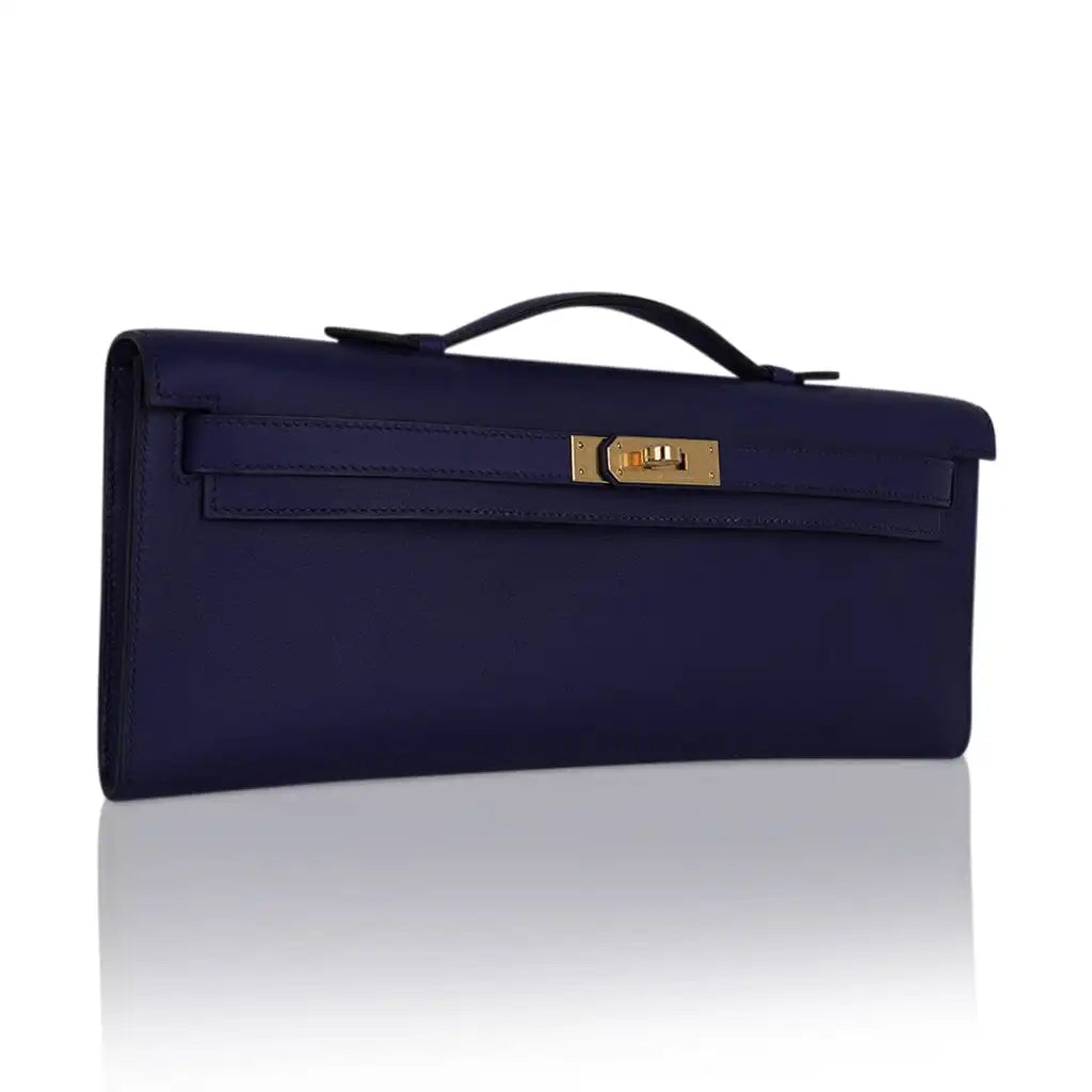 Hermès Kelly Cut Bag in Blue Encre Swift Leather with Gold Hardware