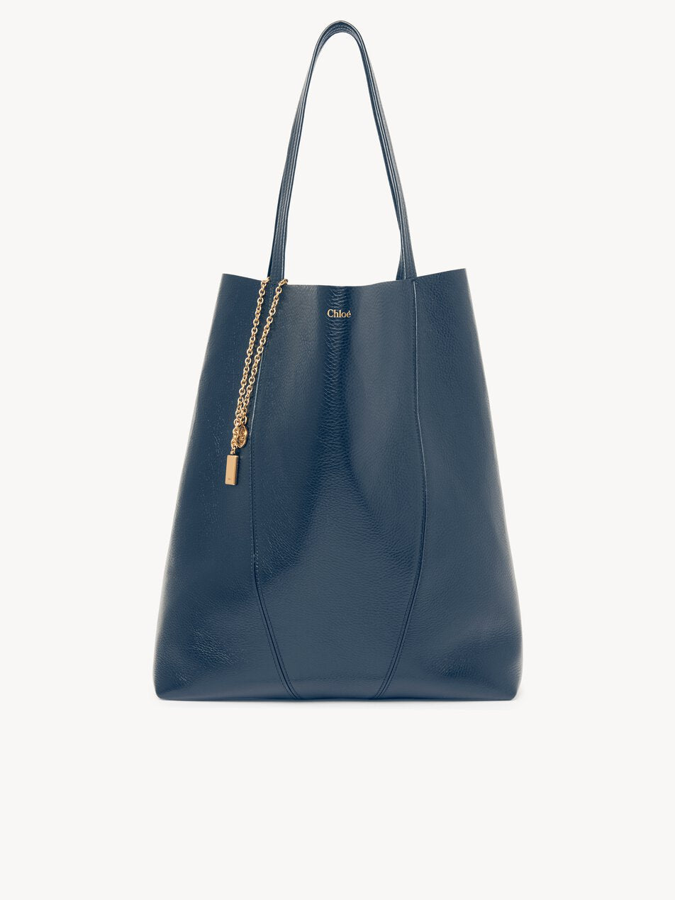 CHLOE Large Chloé Spin tote bag in grained leather Tapestry Blue by CHLOE