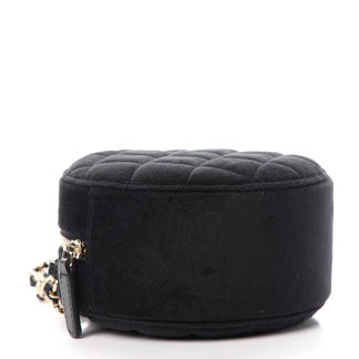 Chanel Velvet Quilted Pearl Crush Round Clutch With Chain – Black