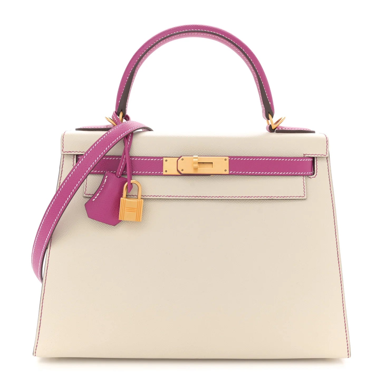 Hermès Horseshoe Kelly Sellier 28 – Craie & Rose Pourpre (2018, Gold Hardware)