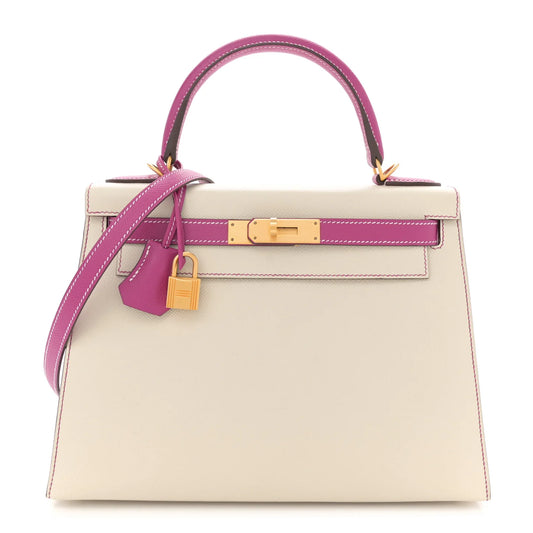 Hermès Horseshoe Kelly Sellier 28 – Craie & Rose Pourpre (2018, Gold Hardware)