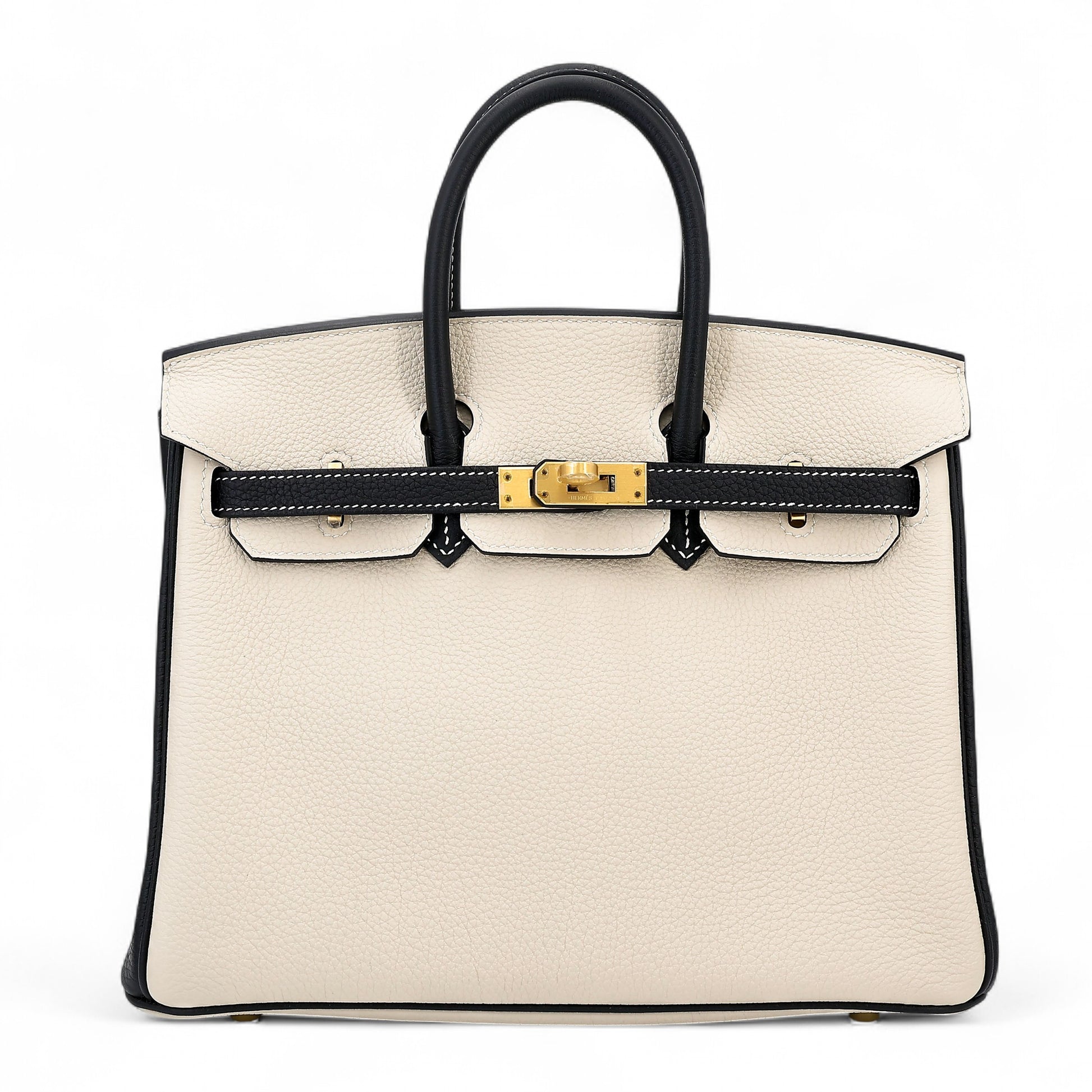 Hermès Special Order (HSS) Birkin 25 – Black (89) & Nata (I2) Togo Leather with Brushed Gold Hardware (2020 Y Stamp) - Zeuskicks